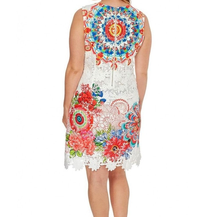 Plus size floral lace dress XL XXL with colorful mandala print back view