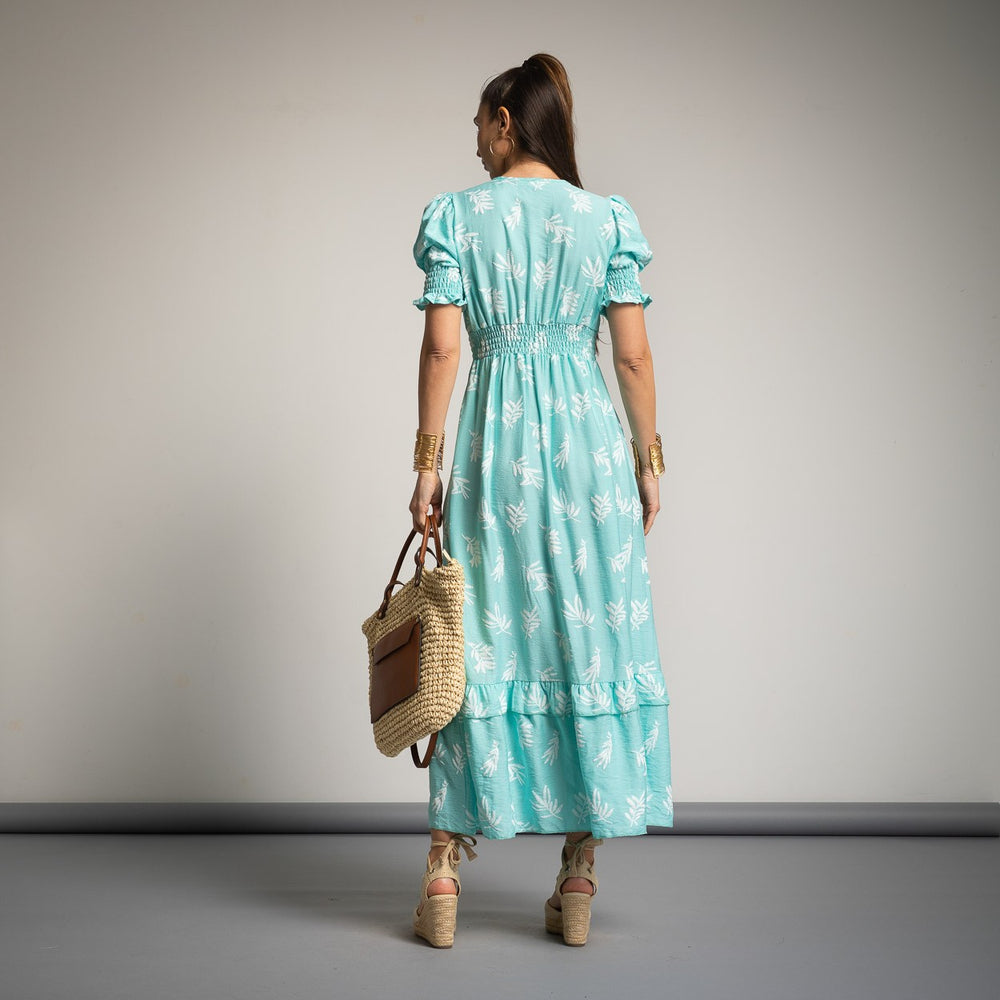 Stylish Midi One-Size Summer Dress with Leaf Pattern