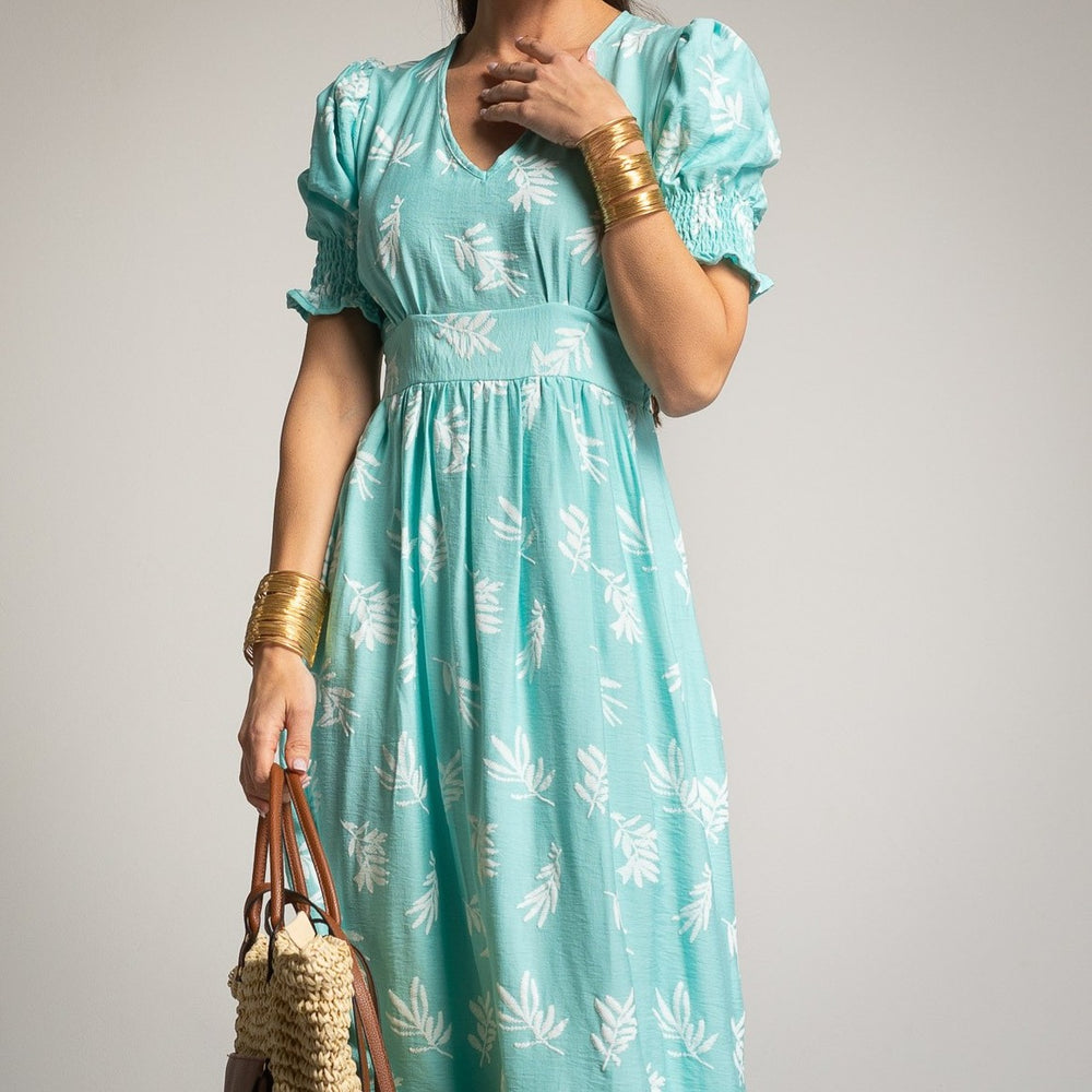 Stylish Midi One-Size Summer Dress with Leaf Pattern