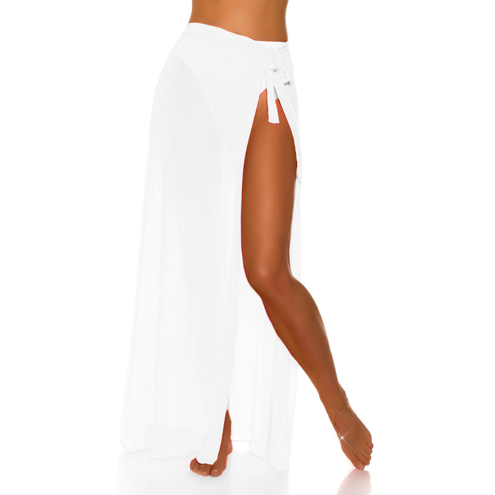 Sheer Beach Wrap Maxi Skirt in Classic White featuring a wrap design and high side slit