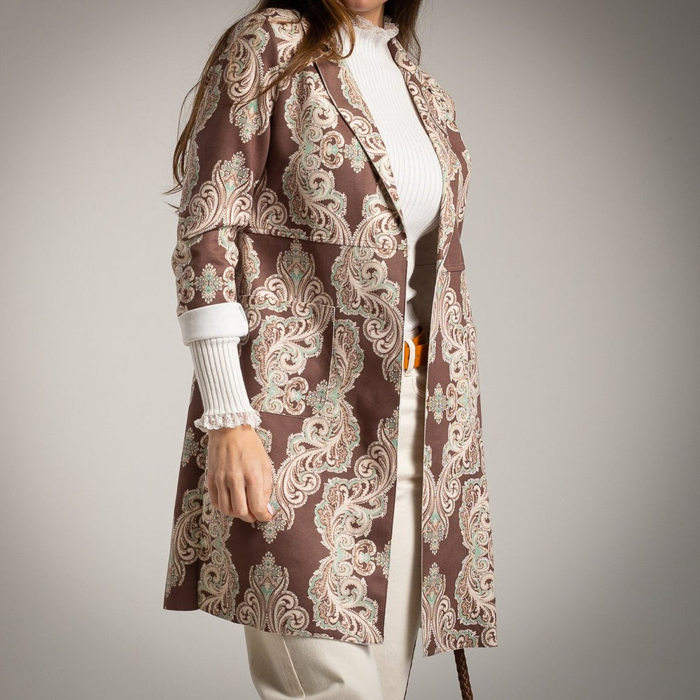 Side view of chocolate suede long jacket – MARIΓIOÚ