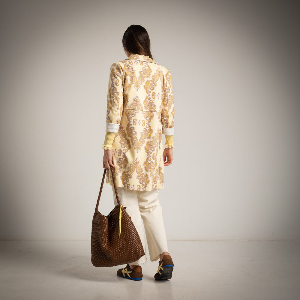 Back view of mango suede long jacket with paisley pattern – MARIΓIOÚ