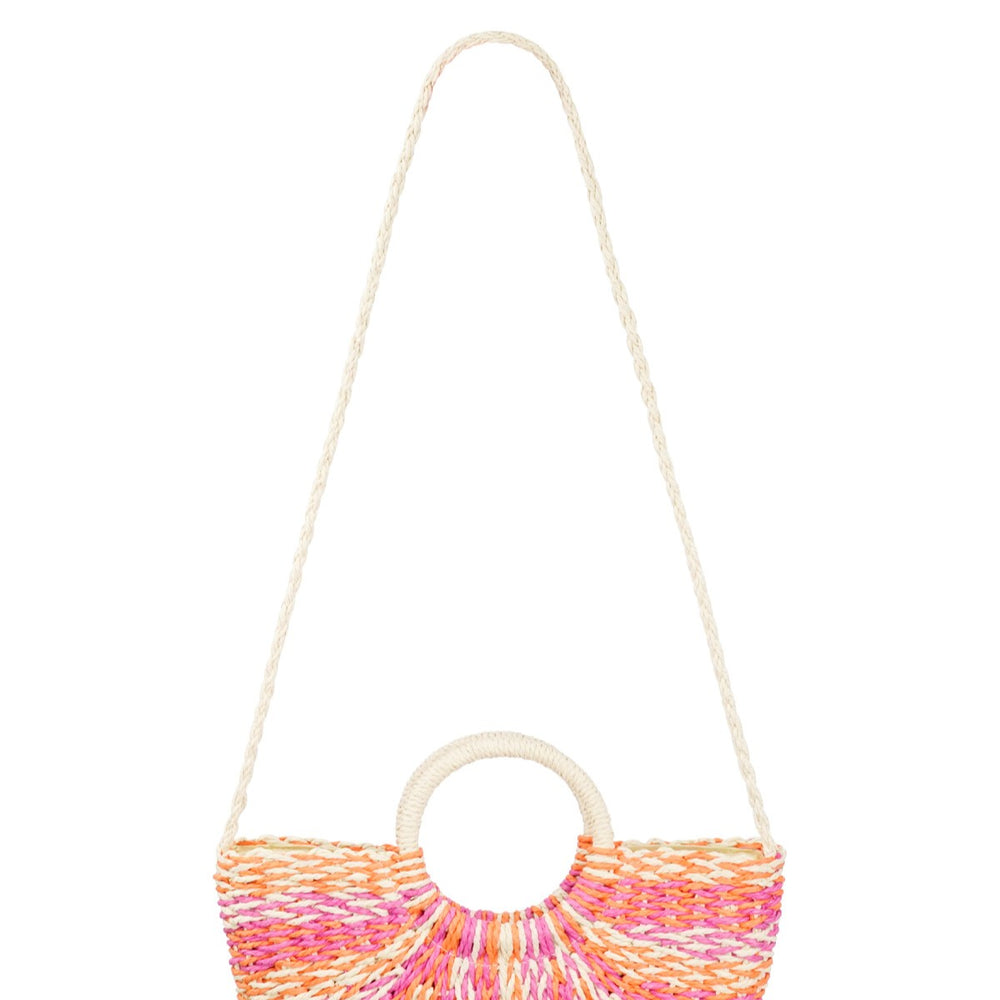 Sunset Woven Beach Bag with detachable shoulder strap for versatile summer styling