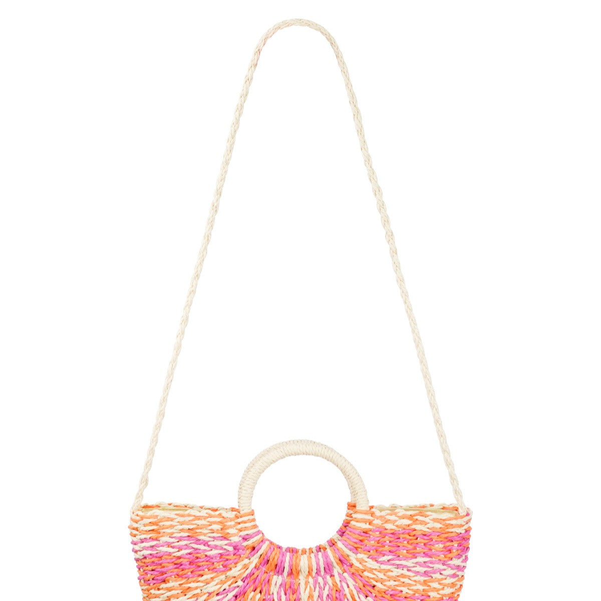 Sunset Woven Beach Bag with detachable shoulder strap for versatile summer styling