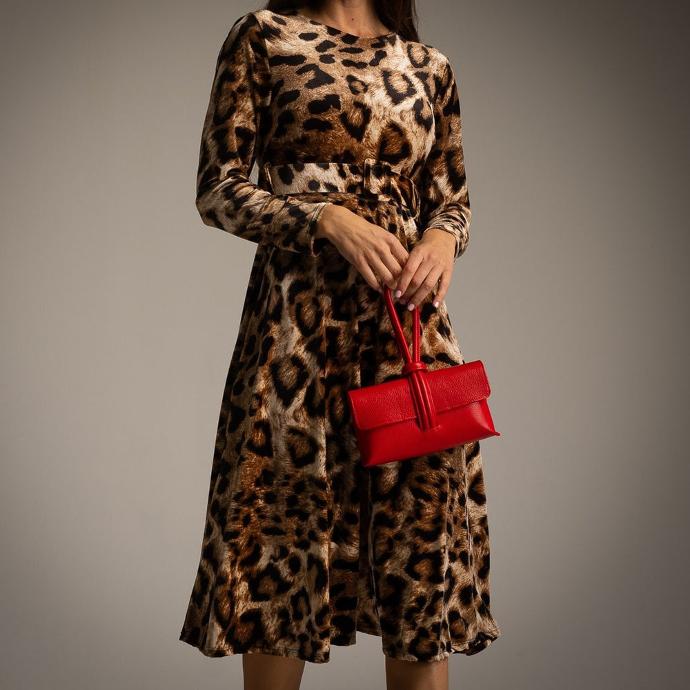 Velvet animal print dress with long sleeves – front view